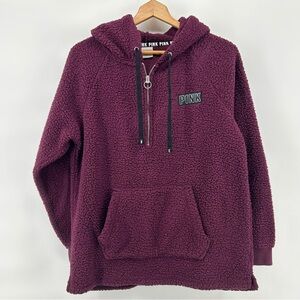 Victoria Secret Pink Burgundy Women's Size S Fleece Pullover Hoodie 1/4 Zip Logo